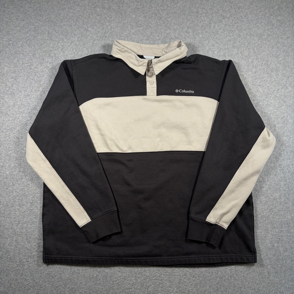 Columbia Rugby Polo Sweatshirt Mens XXL Charcoal Cream Colorblock Pullover